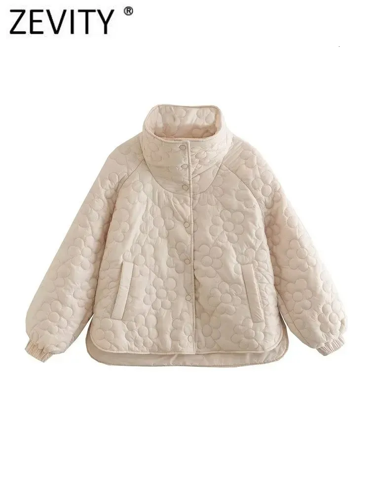 Femmes vers le bas Parkas vestes ZEVITY femmes mode col montant motif de fleurs coton rembourré veste manteau femme poches vêtements d'extérieur Chic bouton hauts CT2761 231206