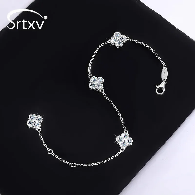 Braccialetti a catena piena di colore D per le donne 2 4CTTW S925 Sterling Sliver Braccialetti fortunati Matrimonio Festa di compleanno Regali di Natale Gioielli 231205