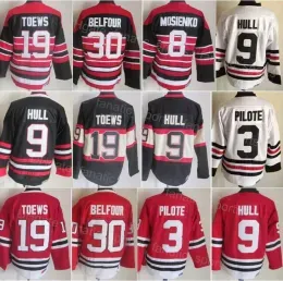 Men Retro Ice Hockey Vintage 3 Pierre Pilote Jersey 9 Bobby Hull 8  Mosienko 19 Jonathan Toews 30 Ed Belfour 10 Patrick Sharp Embroidery