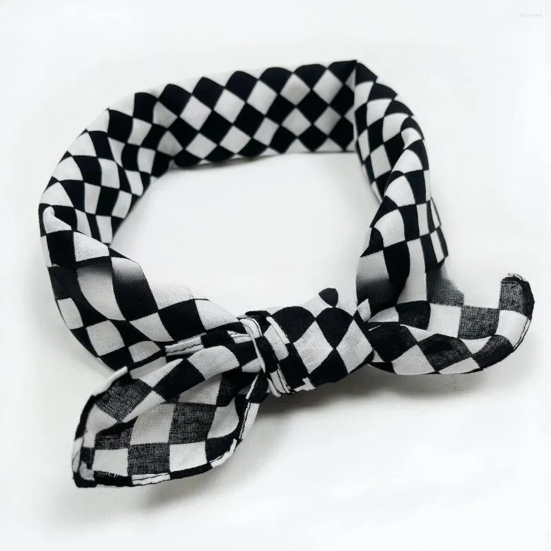 Bandanas Black And White Checkered Hip-hop Headscarf Checkerboard Pure Cotton Square Scarf For Men Women