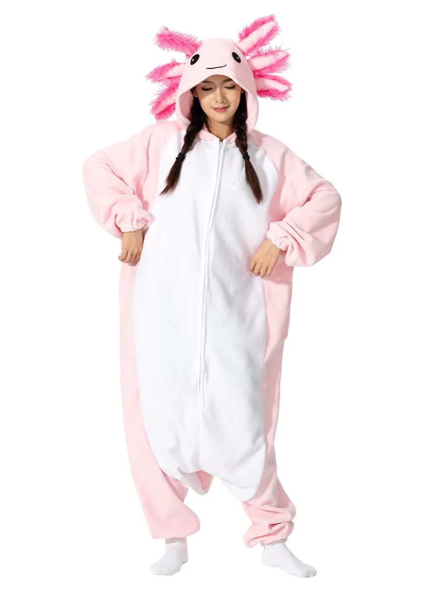 여자 몽유병 여성 잠자기 할로윈 onesie 만화 만화 axolotl pajama 성인 어린이 여자 남성 동물 키게 루미 파자마 홈웨어 코스프레 파티 의상 231206