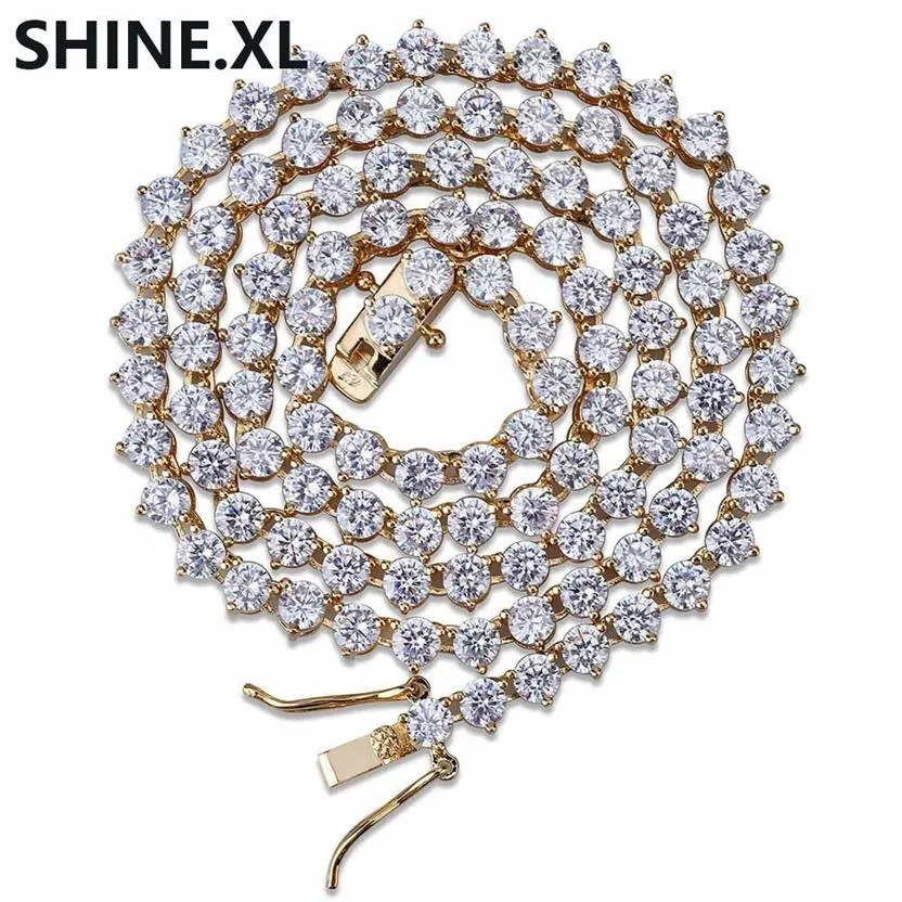 18k Guldpläterad 1 rad 4mm 6mm Diamond Iced Out Chain Macro Pave Cz Hip Hop Tennis Necklace276c