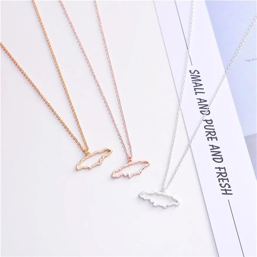 30PCS Small Caribbean Sea Island Jamaica Map Necklace Outline Country of Jamaican Continent Chain Necklaces for African Jewelry244d