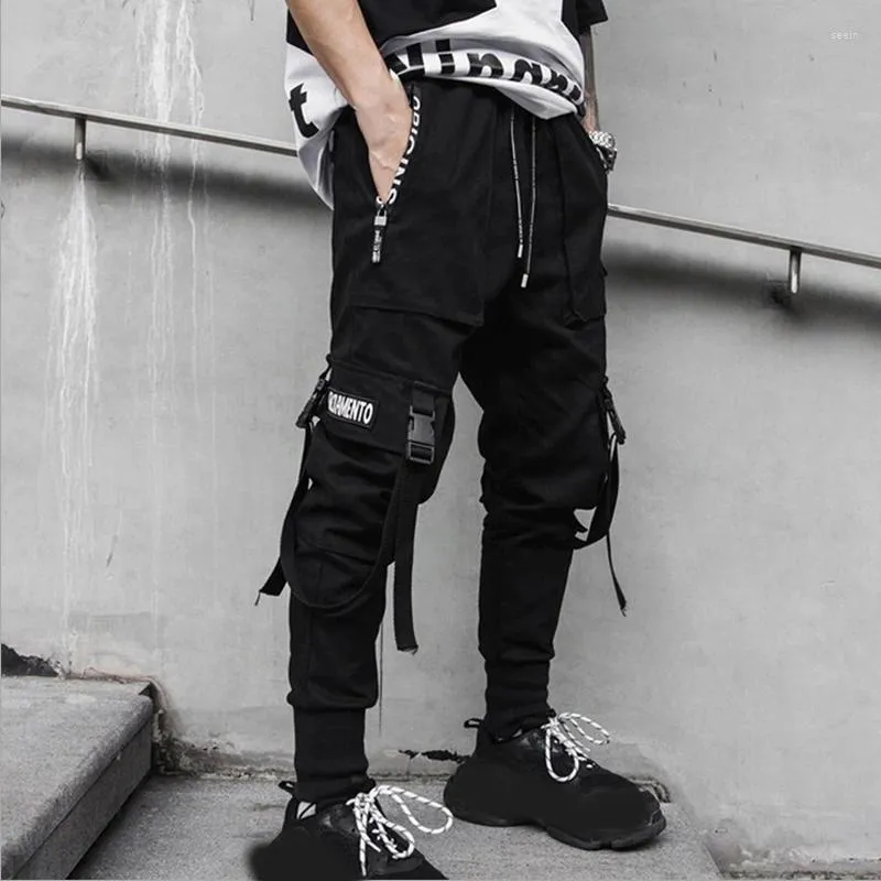 Pantaloni da uomo High Street Cargo Tasca con zip Lettera Stampata Pantaloni con coulisse Lavoro Hip Hop Streetwear