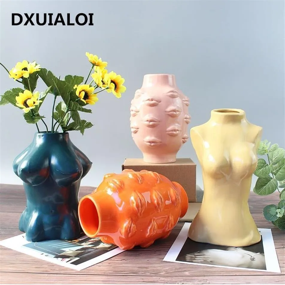 Céramique corps Art Design fleur Vase femme Sculpture Vases créatif passe-temps Vase plantation Machine décoration de la maison accessoires 21040203W