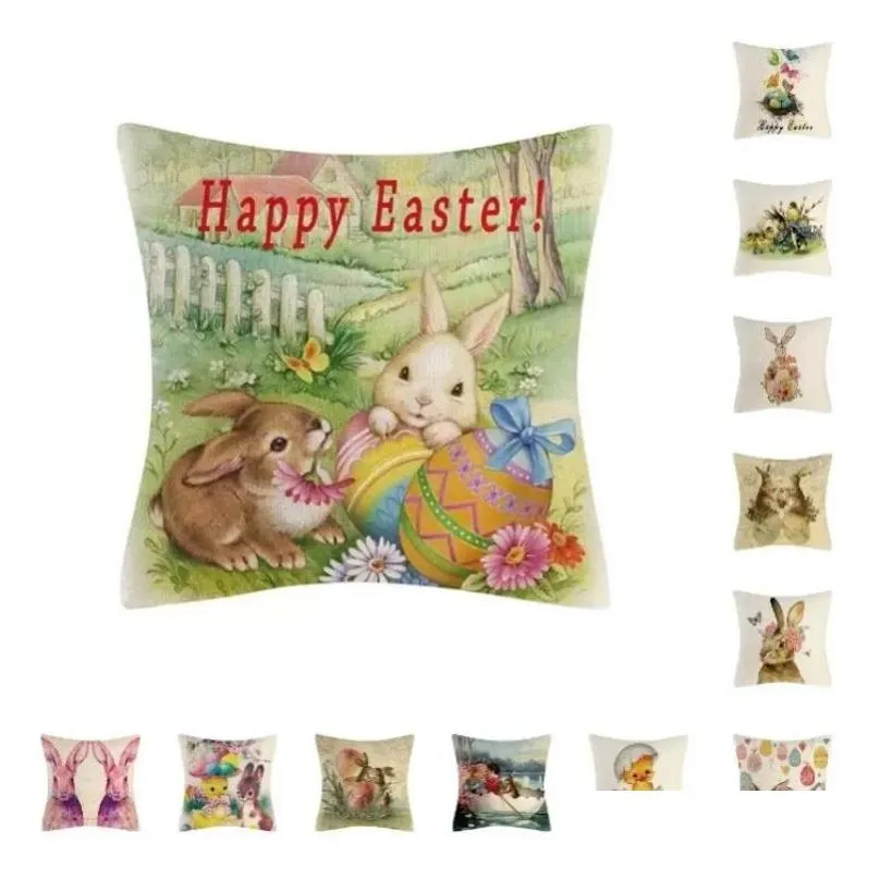 Coussin / Oreiller décoratif Stock Taie d'oreiller de Pâques Lapin Oeuf coloré Er Produits ménagers décoratifs Xu Drop Livraison Maison Jardin Hom Dhtw5