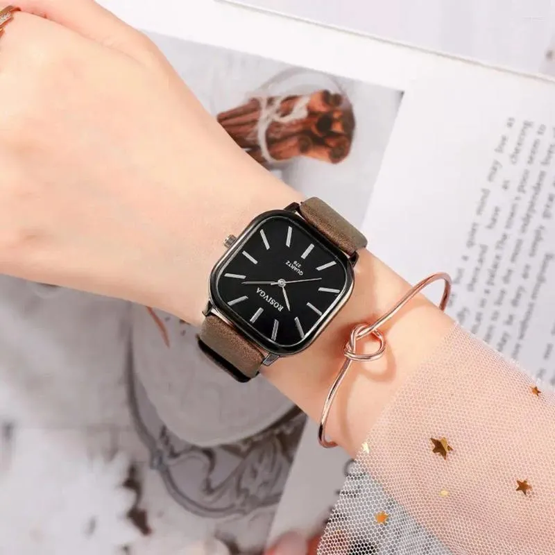 Wristwatches Women Quartz Watch Elegant Square For Men Minimalistic Design Adjustable Faux Leather Strap All-day