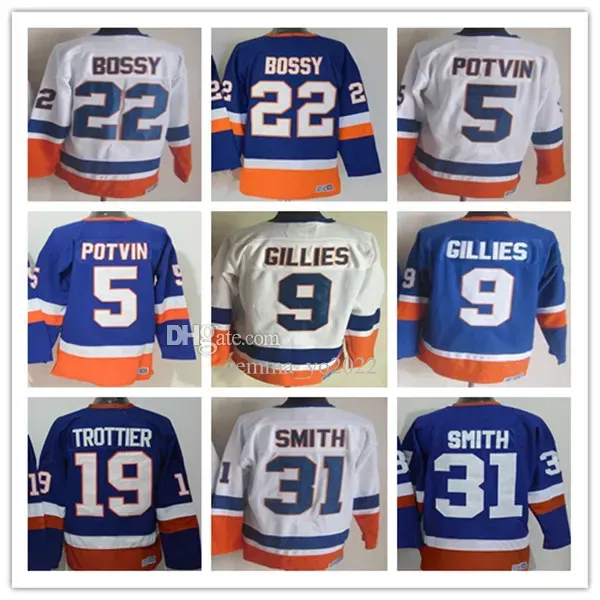 Maglie da hockey da uomo vintage classiche di New York 22 Mike Bossy 5 Denis Potvin 9 Clark Gillies 19 Bryan Trottier 31 Billy Smith 32 Steve Thomas 1