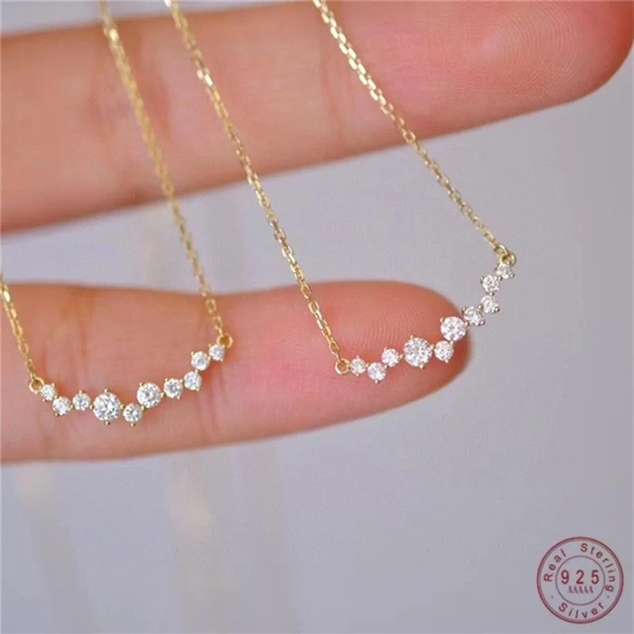 925 Sterling Silver Korean Version Simple Pave Zircon Smile Pendant Clavicle Chain Necklace Women Charm Wedding Jewelry258O
