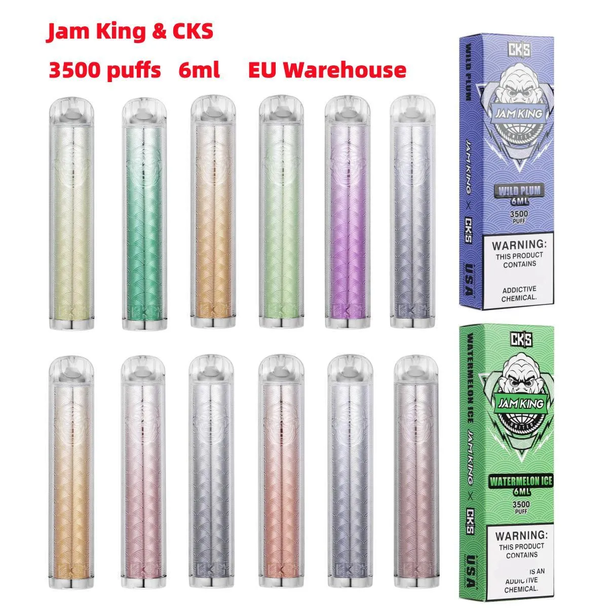 Jam King CKS Disparable Vape 3500 Puffs 6ML E-liquid Flasured Pod 2％3％5％Nic Vapor Pen E Tagemet Mesh Coil 650MAHバッテリー充電式Elfbar Puff 2800 3500