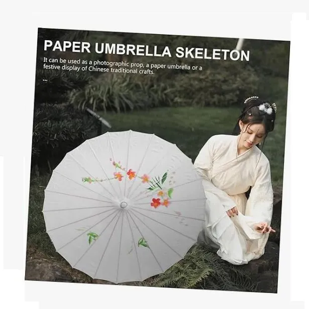 Ombrello di carta Ombrello parasole cinese fatto a mano in carta oliata, ideale per le damigelle d'onore del matrimonio - Bianco puro