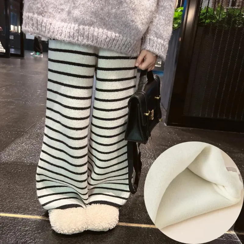 Calças meninas roupa interior de lã outono e inverno 2023 crianças calças casuais bebê mais lã malha perna larga menina calça