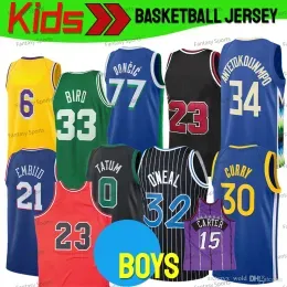 Boys Basketball Jersey 1 Harden 21 Embiid 30 Curry 32 ONEAL 34 Antetokounmpo 12 Morant 3 Iverson Stitched Youth Kids Size S M L XL