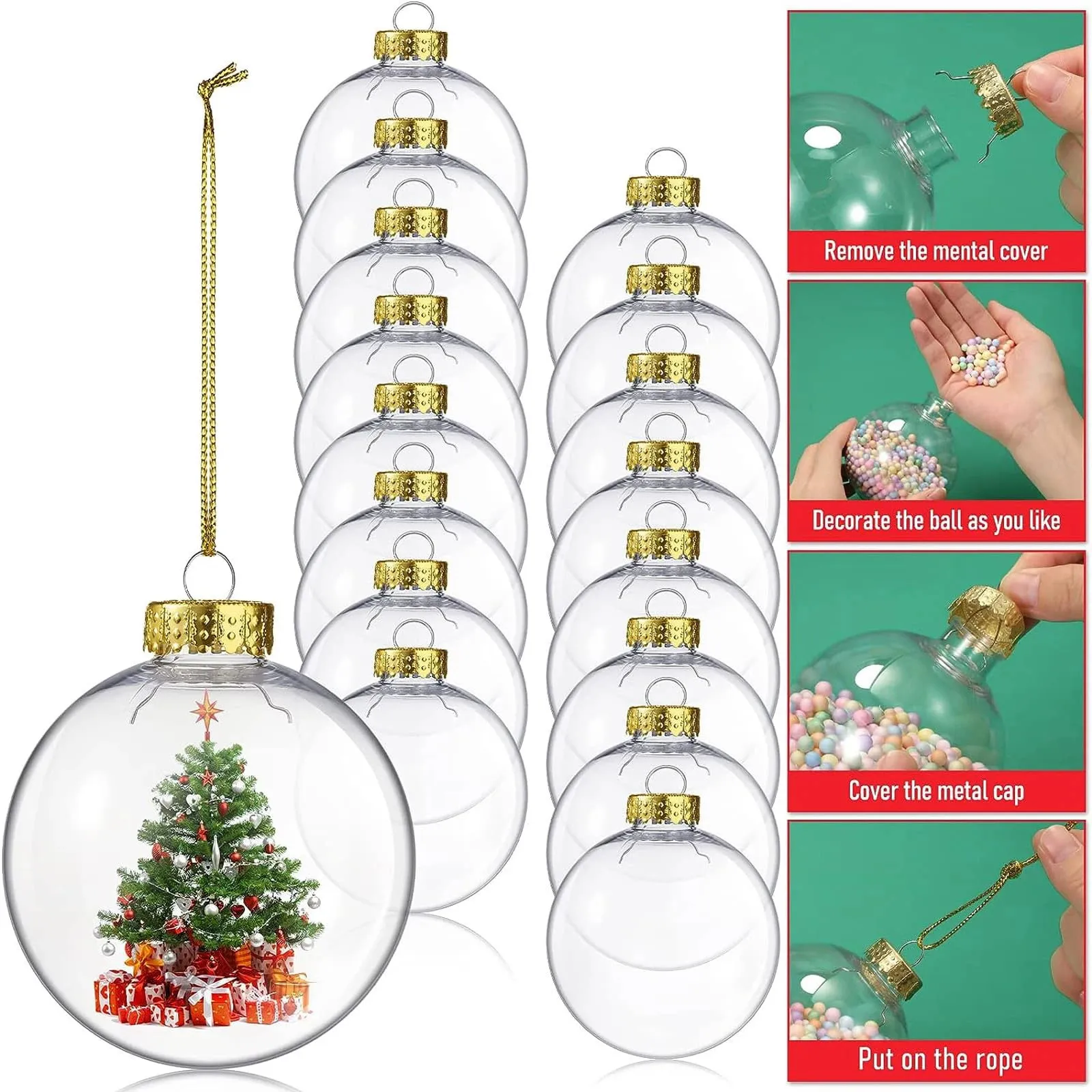 Keychains Lanyards 15st/Set Clear Plastic Fillable Ornament Balls With Golden Cap Rope Diy Transparent Ballchristmas Tree Home Decor Party 231205