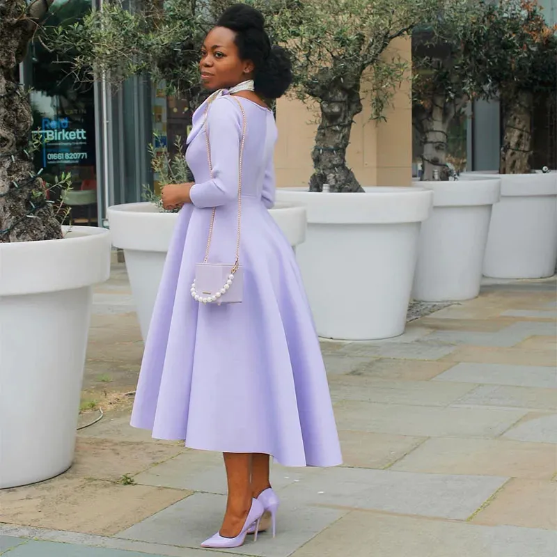 Long Sleeve Purple Midi Dress Women Fit and Flare Chiffon Ankle-Length  O-Neck from Dhgate Urban Sexy Dresses