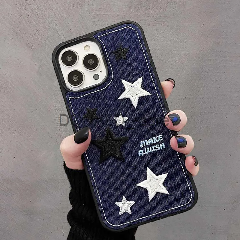 Étuis de téléphone portable Sacs de soirée Mignon Denim Tissu Broderie Fleur Hiver Chaud Téléphone Cas Pour iPhone 15 14 13 12 11 Pro Max XS XR X Protecteur De Couverture En Silicone J231216