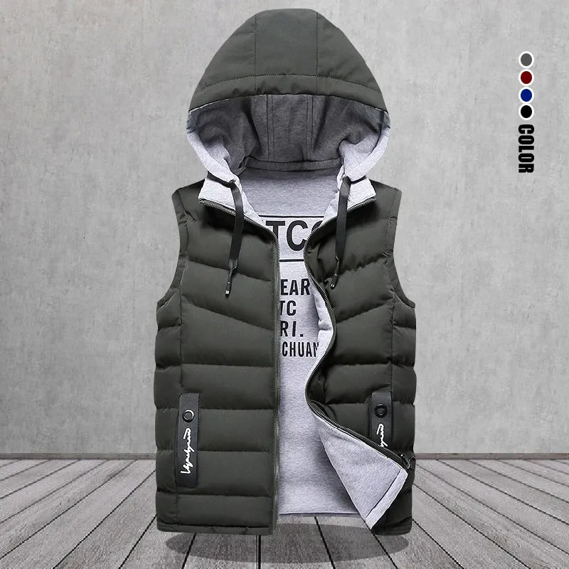 Gilet da uomo Gilet di marca Gilet invernale senza maniche Piumini da uomo Con cappuccio Caldo Capispalla casual Cappello esterno staccabile Chalecos 231205