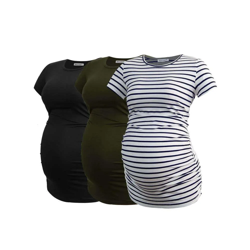 Zwangerschapstops T-stukken kleinshow dames korte mouw t shirts zijkant ruches zwangerschap tuniek 3-pack druppel levering baby kinderen benodigdheden stoffen dh5vu