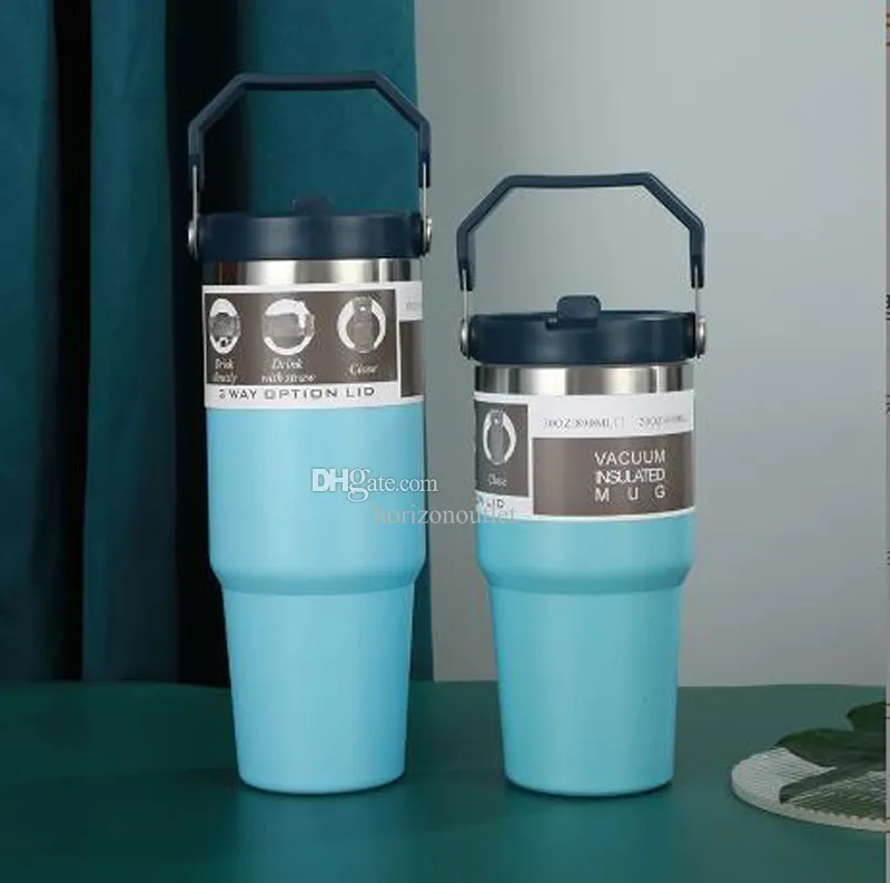 Waterflessen 30 oz 20 oz 900 ml bekers Warmtebehoud Roestvrij staal Buitenbekers met grote capaciteit Herbruikbare lekvrije flip-beker Autowaterfles Buitenmokken Nieuw