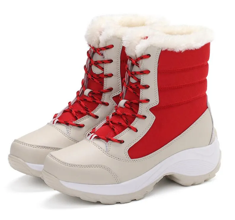 Zimowe buty Wodoodporne buty Kobiety śniegowe buty pluszowe ciepłe buty do kostki dla żeńskich butów zimowych botas mujer