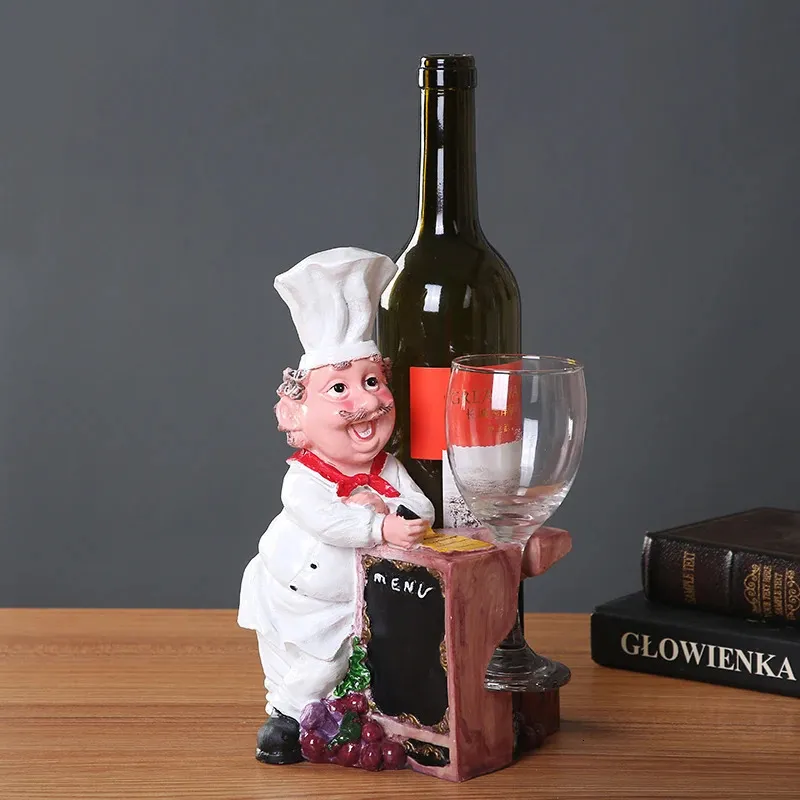 Bar Ferramentas Criativo Chef Vinho Stand Decorativo Resina Cook Estátua Cálice Titular Garrafa Home Utilitário Beber Ornamento Artesanato Acessórios 231205