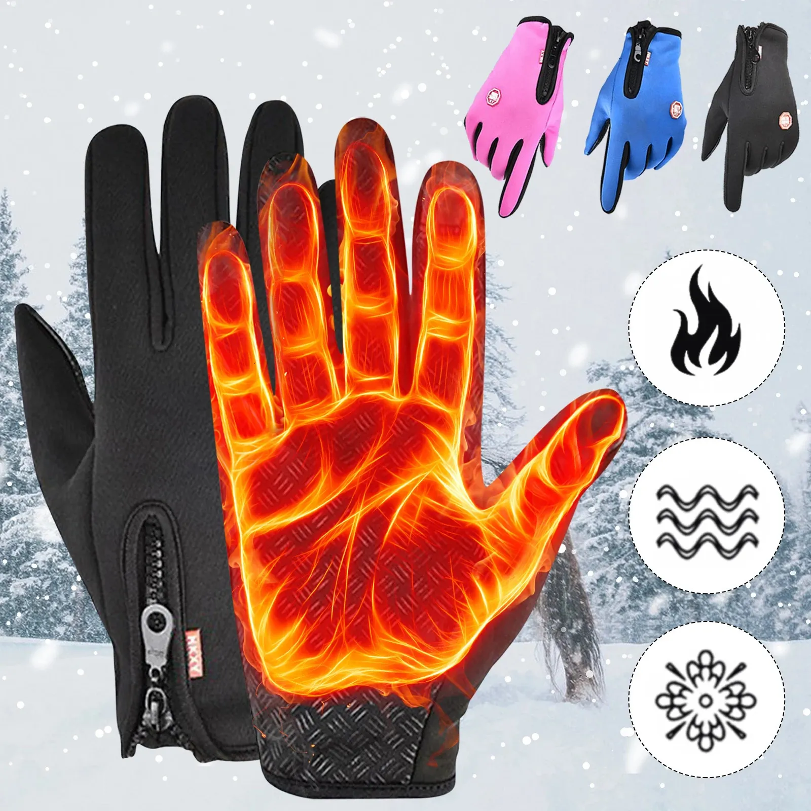 5本の指の手袋冬のメンズウォームタッチスクリーンスポーツスプラッシュプルーフスキーアーミーサイクリングスノーボードノンズスリップジッパー女性231205
