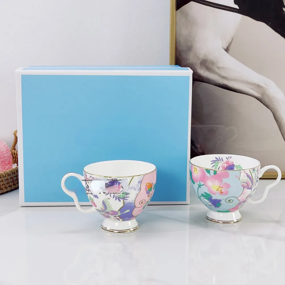 Ceramic Tea Cups Set Afternoon Tea Flower Dance Butterfly Pattern Bone China Cup Saucer Coffee Cup Set with Gift Boxes