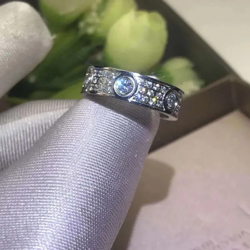 새로운 디자이너 링 풀 다이아몬드 티타늄 실버 링 반지 로즈 골드 링 남자와 여자 반지 커플 보석 선물 크리스마스 선물