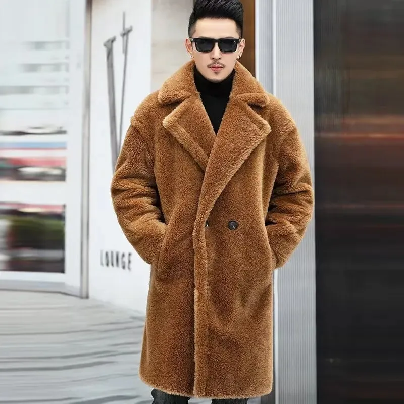 Homens para baixo parkas pele quente jaqueta longa 2023 inverno neve usar casaco roupas engrossar jaquetas de lã 231206