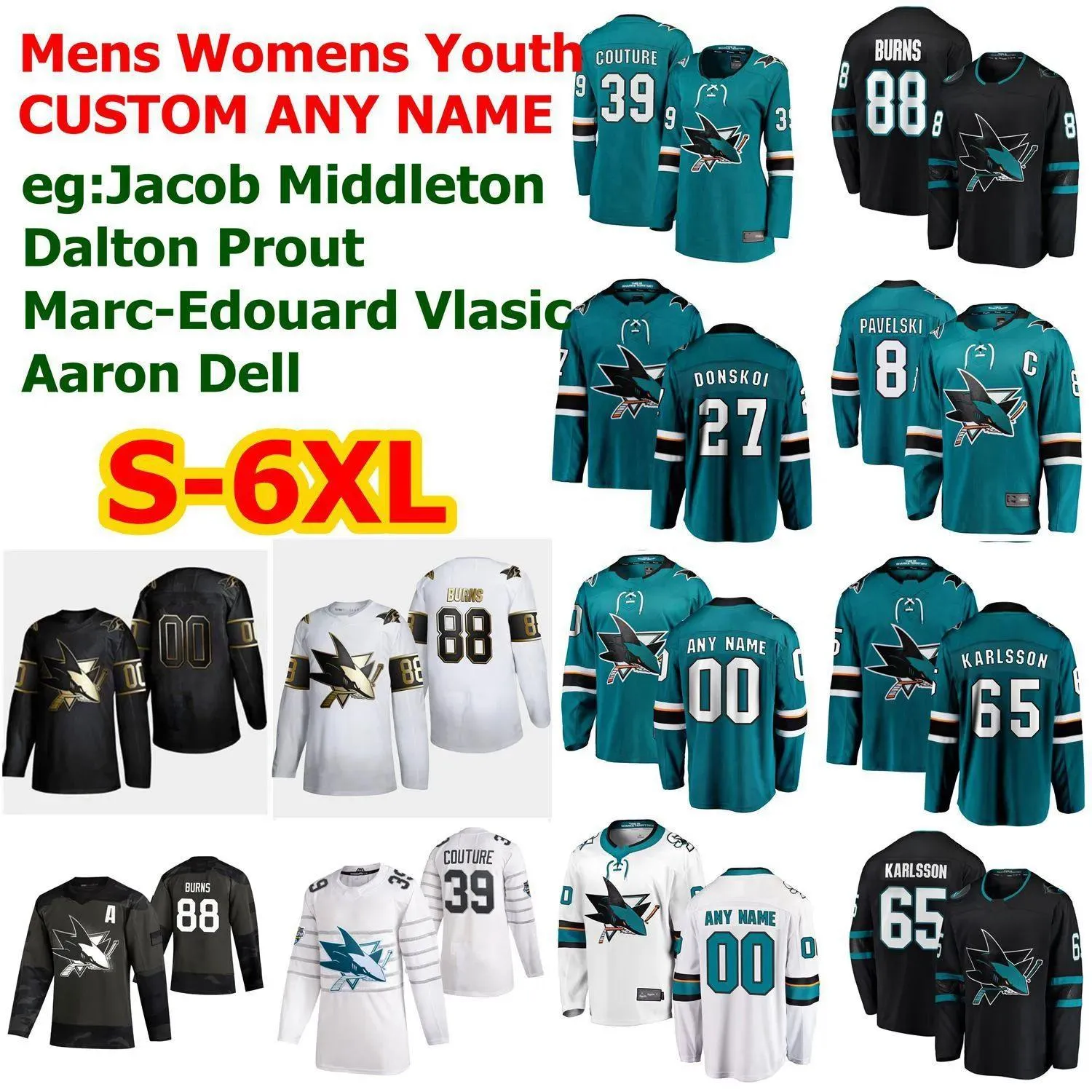 Tous les maillots de hockey S-6XL Star San Jose Sharks 4 Brenden Dillon 21 Brandon Davidson 19 Ozzy Wiesblatt 88 Brent Burns Logan Couture personnalisé