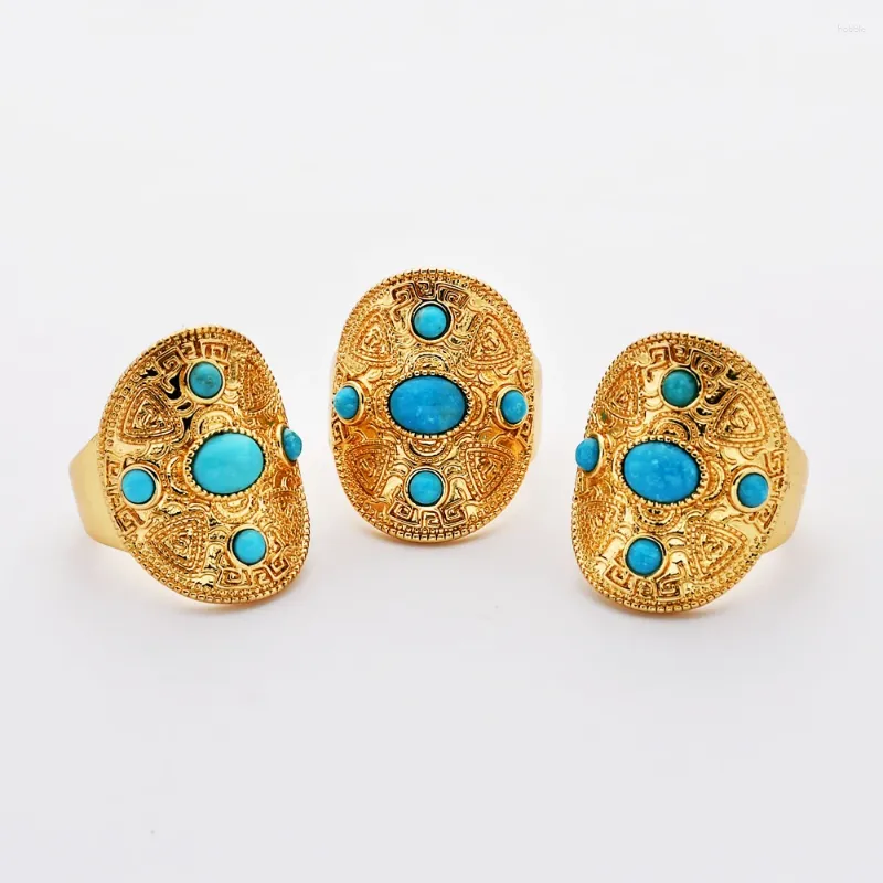 Cluster Rings BOROSA Freeform Turquoises Band 5Pcs Gold Plated Natural Ring Stone For Women Party ZG0458