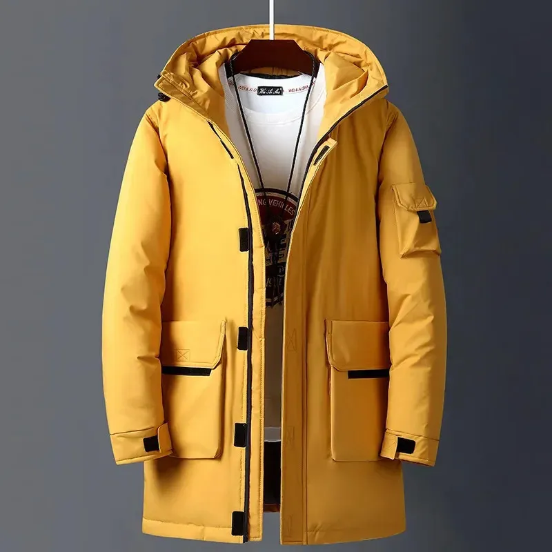 Piumini da uomo Parka 2023 Giacche invernali Uomo Anatra bianca Caldo con cappuccio Lungo Autunno Casual Top Parka Maschile Nero Cappotto soffice Beige Giallo 231205