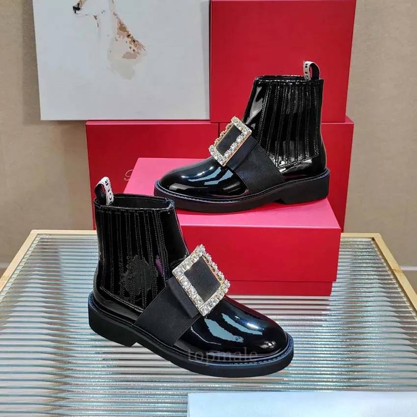 Modes strass stövlar designer kvinnor chelsea stövlar matt patent läder stövlar lyxfoder fårskinn boot högkvalitativa skor c120601