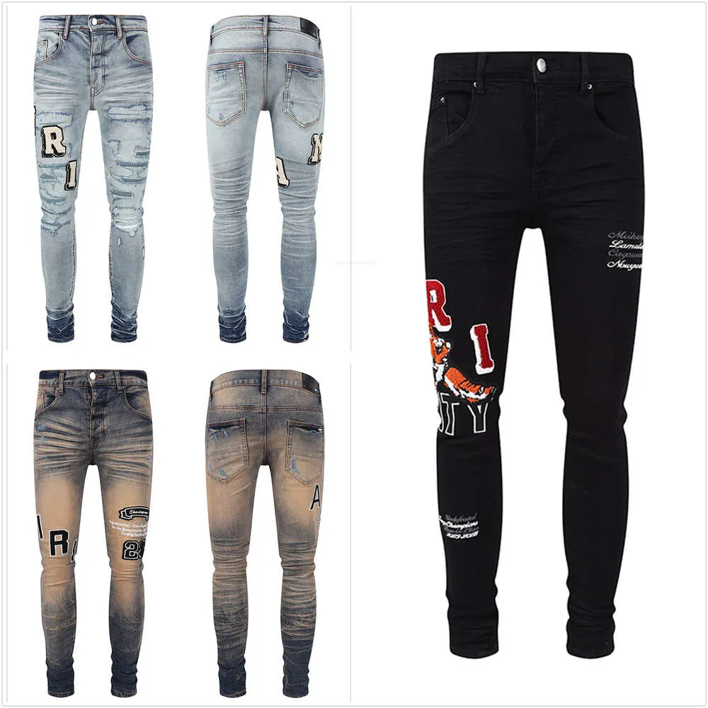 Herenjeans Designerjeans voor heren Wandelbroek Gescheurd Hiphop High Street Fashion Brand Pantalones Vaqueros Para Hombre Motorborduurwerk Nauwsluitend