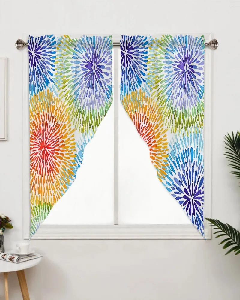 Cortina boho aquarela geométrica cortinas para janela do quarto sala de estar cortinas triangulares