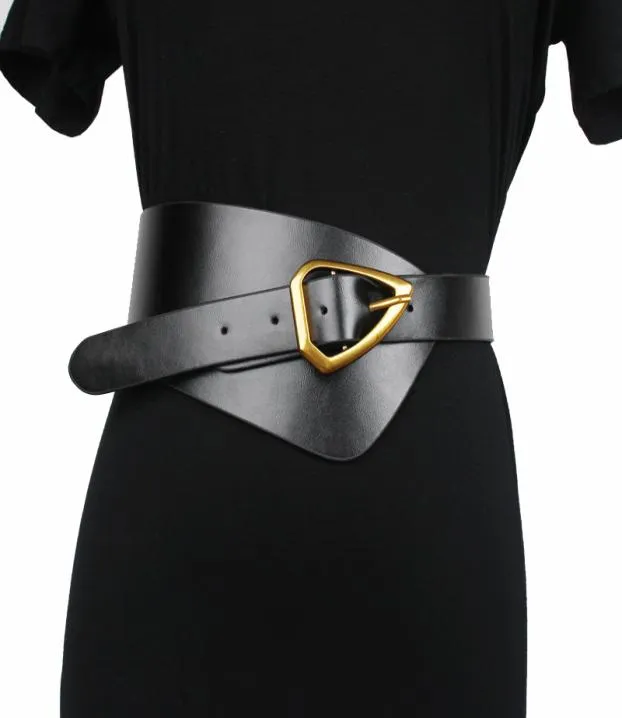 New Women Leather Wide Waist Belt Metal Triangle Pin Buckle Corset Belt Fashion Female Cummerbunds Soft Big Waistbands Belts J12094148710