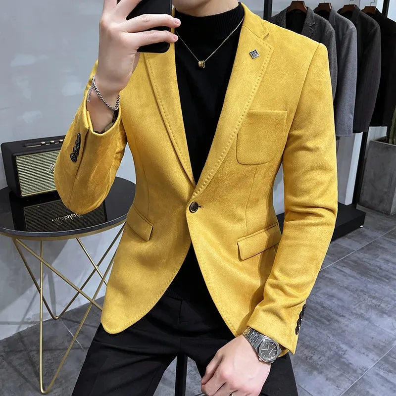 Men's Suits Blazers 2023 Hombre Suit Leather Jacket Men Terno Masculino Men Clothing Deerskin Leather Jacket Blazer Men Casual Slim Blazer 6 Color 231206