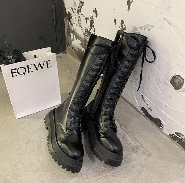 Rimocy 2024 New Fashion Platform Boots Women Autumn Winter Pu Leather High Boots Woman Punk Tick Bottom Long Botas