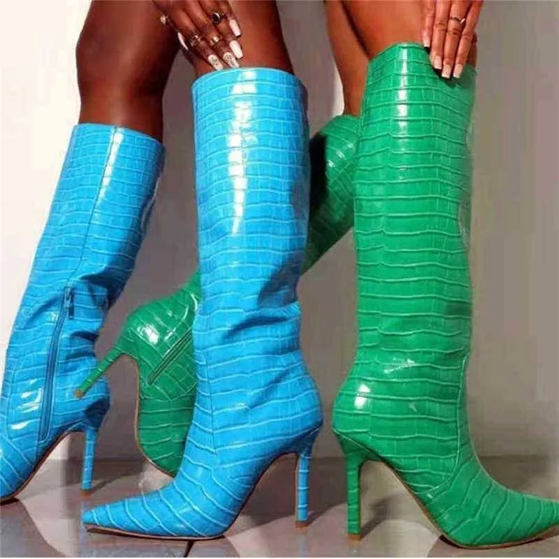 Sexy Summer Fashion Shoes Woman Musigh High Boots Mujeres de 8.5 cm La manga de longitud de la rodilla se puede agregar con un solo revestimiento 220722