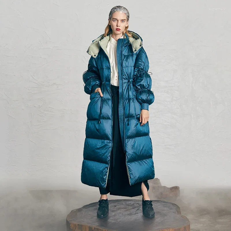 Damen Trenchcoats Clinkly Herbst Winter 2023 Damen Weiße Entendaunen Lange Super Geschenk Parkas Warm Dickärmliger Mantel Wasserdichter Stoff