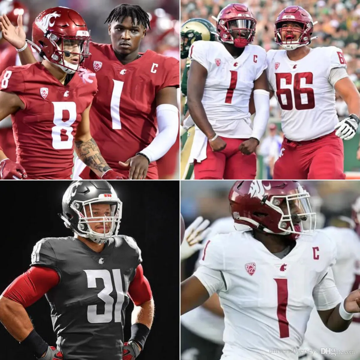 Washington State Football Jersey 1 Cameron Ward 5 Lincoln Victor 87 Andre Dollar Ashton Tripp Ben Dutton Billy Riviere III Brady McKelheer Emmett Brown Jaxon Potter