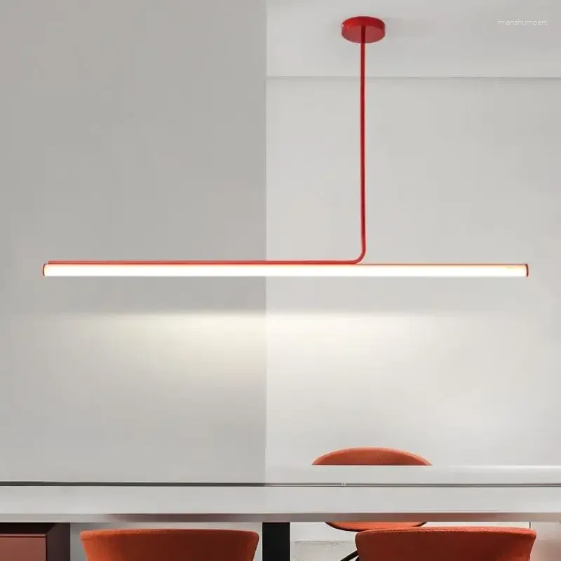 Lampes suspendues Sandyha Design minimaliste moderne bande LED lampe art long tube lustre pour salle à manger cuisine île luminaire