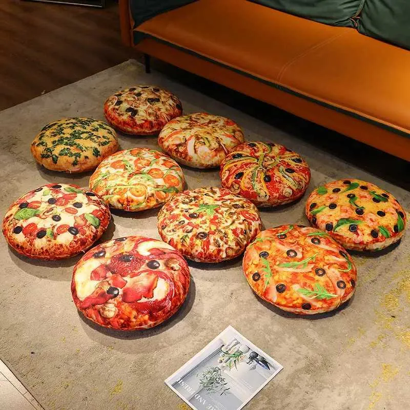クッション/装飾的な新しい3Dプリントピザのぬいぐるみを投げる面白いシミュレーション食品おもちゃホームデコレーションチェアクッションカーの装飾