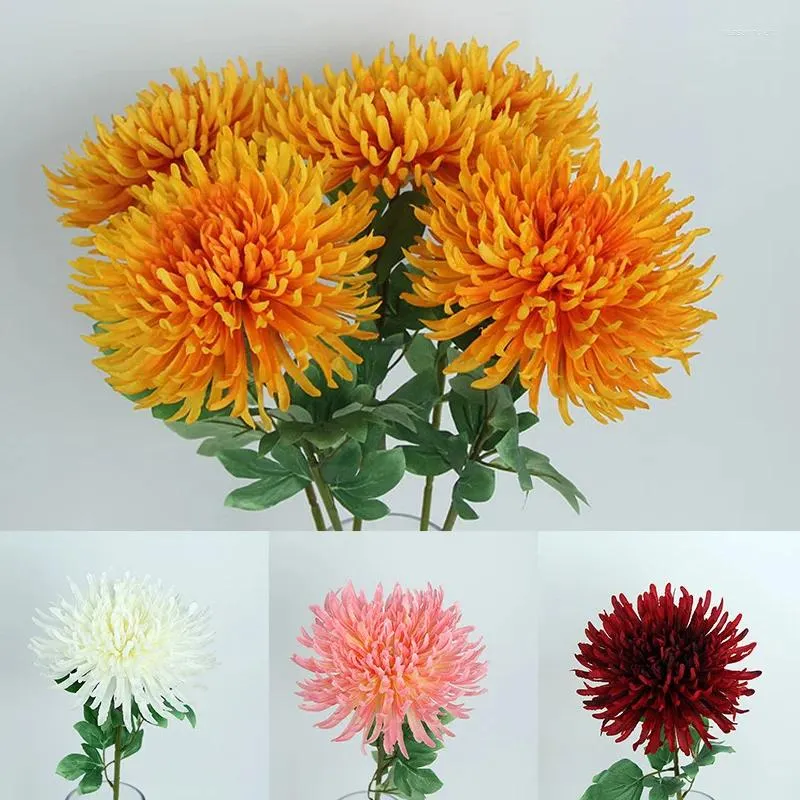 Decorative Flowers Artificial Silk Simulation Crab Claw Chrysanthemum Big Marigolds For Home Wedding Decor DIY Fake Plants