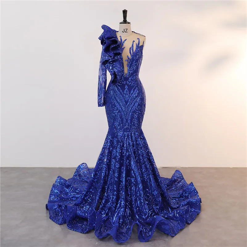 PAVERJER Abito Da Ballo Lungo In Raso Con Spalle Scoperte E Tasca – Colore Blu Reale, Taglie Forti (52+) - 3