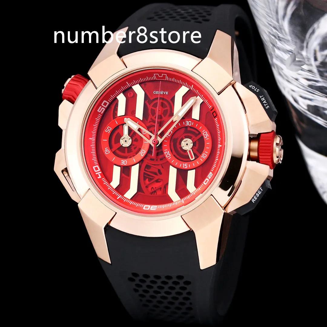 EPIC X Chrono Oversize Mens Watch 47mm 18K Rose Gold Luxury Sports Watches VK Quartz Fly Back Sapphire Crystal Swiss Wristwatch Waterproof