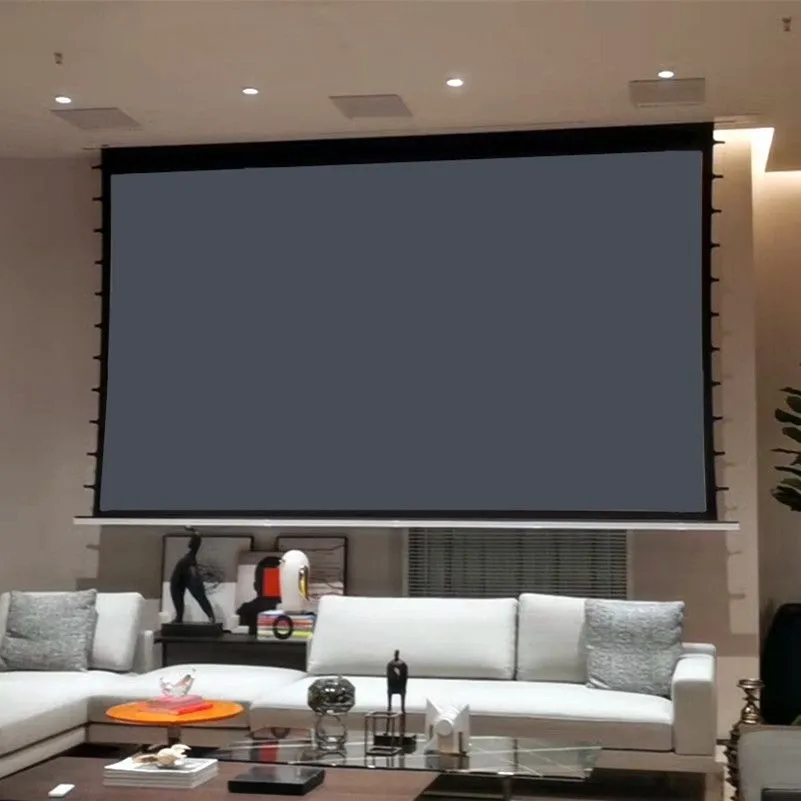 72 - 110 inch Black Diamond Obsidian Long throw ALR motorized projector screen in-ceiling recessed design screen for 3D UHD 8K home theater