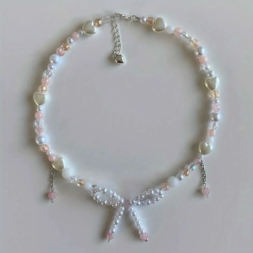 Y2k Baby verstellbarer Bughocker rosa Glas Perlen Halskette für Mädchen