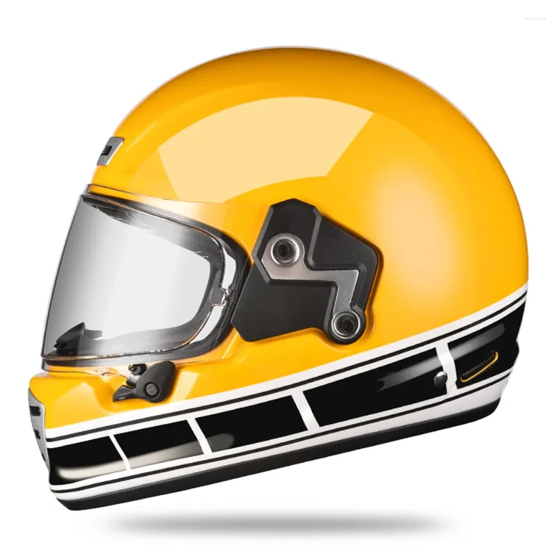Мотоциклетные шлемы, желтый, черный, анти-падение, винтажный шлем для мотокросса, износостойкий, дышащий, защита головы, байкерский шлем на все лицо