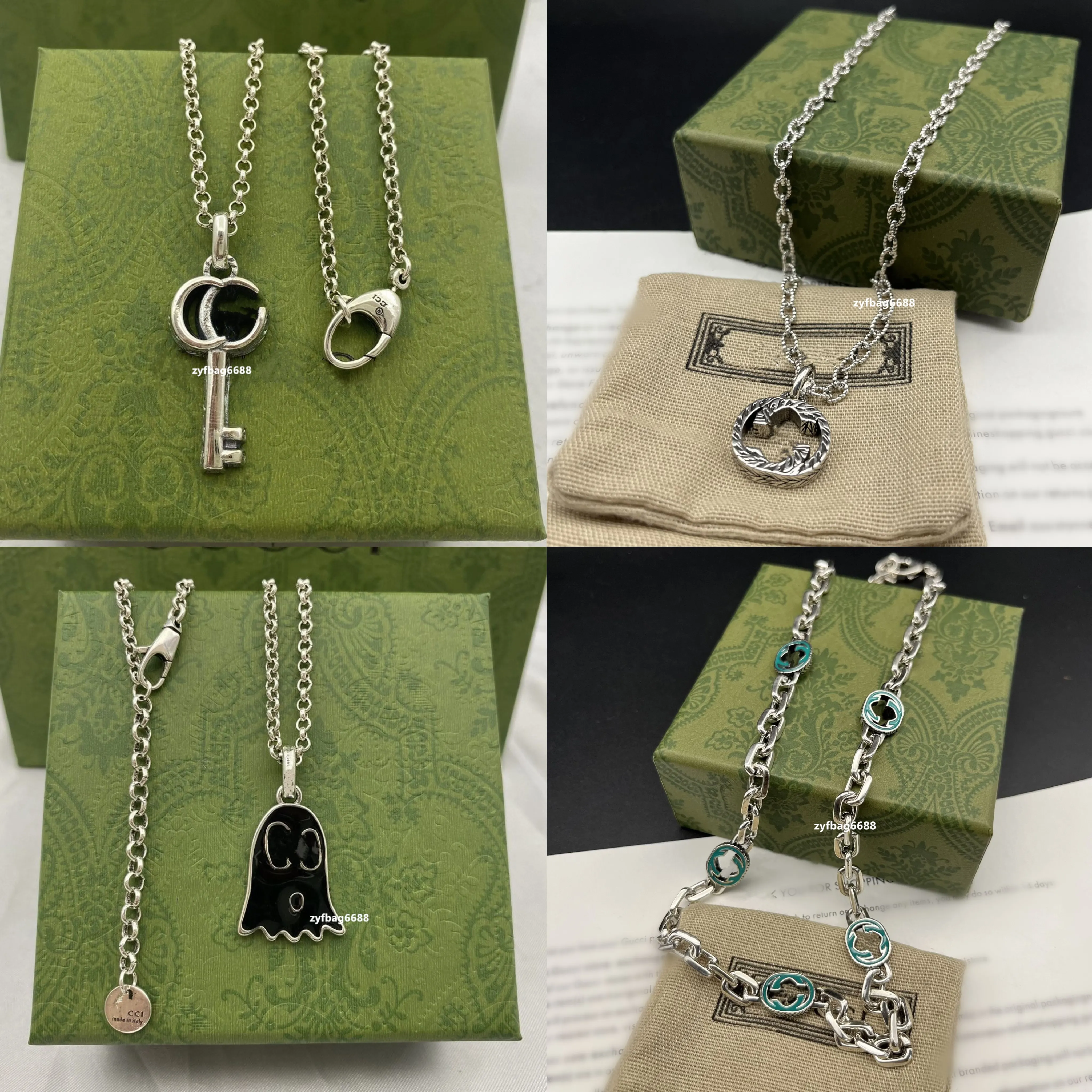 Luxus-Designer-Schmuck-Schlüsselanhänger aus Sterlingsilber. Geist. Designer-Halskette mit Liebesanhänger, zwei G, Valentinstagsgeschenk, Verlobung, 19 Stile für Männer und Frauen, 19 Stile